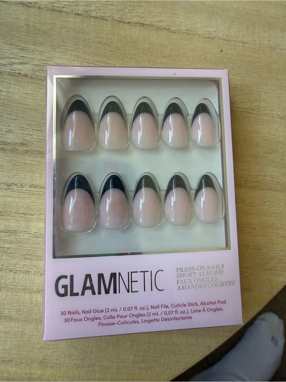 Glamnetic Short Almond Press-On Nails in Nude with Black Tips